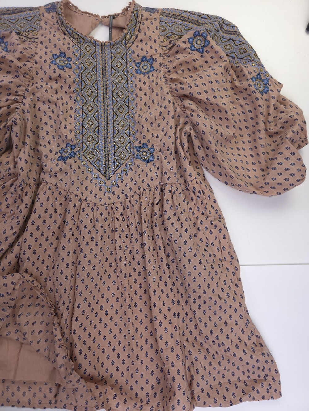 Anthropologie Embroidered Boho Peasant Dress Dusty Rose Sz M - Picture 5 of 15